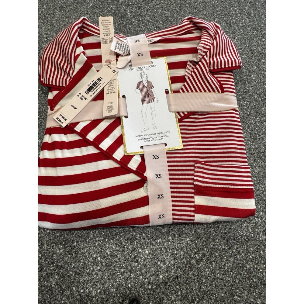 New Victoria's Secret Modal Soft Short Sleeve/short Set Red/White Size XS A9